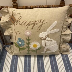 Mud Pie Happy “Easter” Embroidered Bunny Pillow—BEAUTIFUL! Zippered-New W/Tags